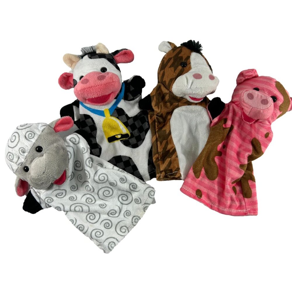 Melissa & Doug Farm Animals Hand Puppet Set of 4 Cow Pig Sheep Horse Soft Plush